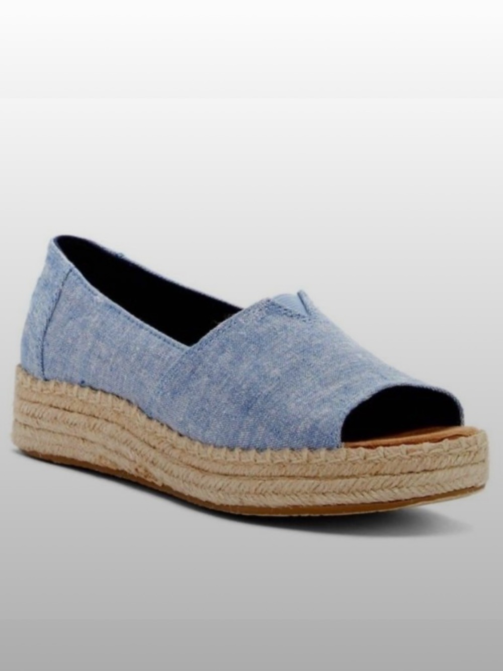 Toms | Women’s Light Blue Heathered Espadrille Peep-Toe Platform Sansals Size 10 - Picture 13 of 13